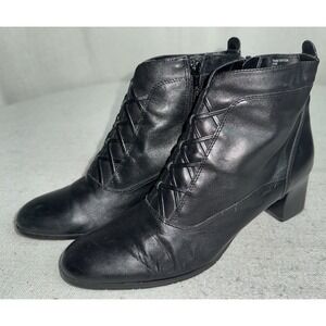 Vintage‎ Y2K KHOMBU Lodge Black LEATHER BOOTS Women's 9.5 Witch Heel Ankle